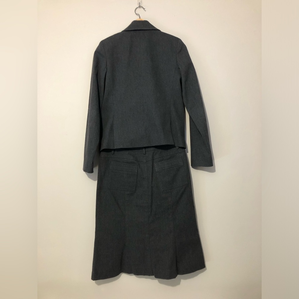 Theory Gray Double-Breasted 2 Piece Jacket Skirt Suit Set Women’s Small Skirt 4 - Picture 2 of 15